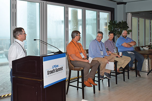 From left are Brian Richesson of LP Gas, Tony Buck of Lakes Gas, Clay Borden of O'Nealgas, Armistead Mauck of Cherry Energy and Trevor Wendt of Wendt's Propane and Oil. Photo by LP Gas staff _ 2021 LP Gas Growth Summit