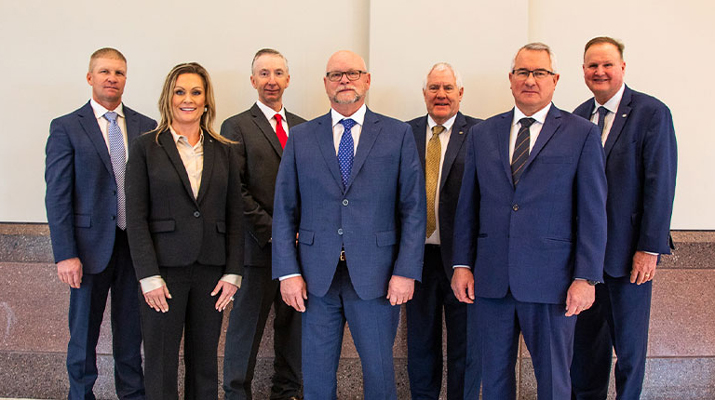 Elected to the CHS Board of Directors at the 2023 CHS Annual Meeting were, from left, C.J. Blew, Cortney Wagner, Tony Rossman, Jon Erickson, Scott Cordes, Dan Schurr and Tracy Jones. (Photo courtesy of CHS Inc.)