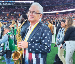 Varney played the national anthem on his saxophone in front of nearly 75,000 fans at the Cotton Bowl. (Photo by Brooke Varney)