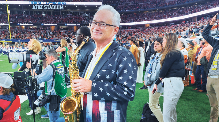 Varney played the national anthem on his saxophone in front of nearly 75,000 fans at the Cotton Bowl. (Photo by Brooke Varney)