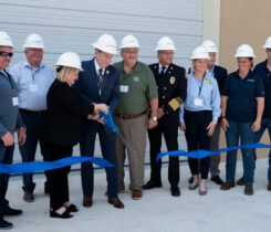 (From left) Will Haffecke, assistant vice president of Florida operations; Johnny Hill, manager of operations at Florida Public Utilities Company; Karen Chasez, mayor of DeBary; State Senator Tom Wright (R- Port Orange); Carmen Rosmonda, city manager of DeBary; Robert Lindemann, Lake Mary fire chief; Cindy Morgan, Florida Fire Chiefs’ Association Foundation chair; Jeff Householder, president and CEO of Chesapeake Utilities; Veronica Thomas, gas operations supervisor; and Justin Pettry, gas operations supervisor. (Photo: Vanessa Cayzedo, Chesapeake Utilities Corp.)