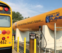 Blue Bird has sold more than 23,000 propane school buses since 2008, and that number is expected to increase in the coming years, according to the manufacturer. (Photo courtesy of Roush Cleantech)