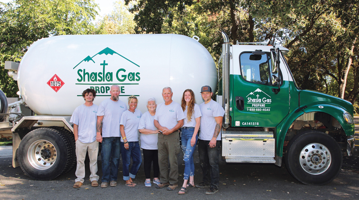 Three generations comprise Shasta Gas Propane: from left, Jason Wehunt Jr., Jason Wehunt, Karen Wehunt, Judy Kinnie, Chuck Kinnie, Sunshine Stevens and Adam Stevens. (Photo courtesy of Karen Wehunt)